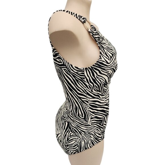 Michael Kors NWT One Shoulder Swimsuit Zebra Print Ruched Sides 1 Piece 14 - Picture 5 of 7